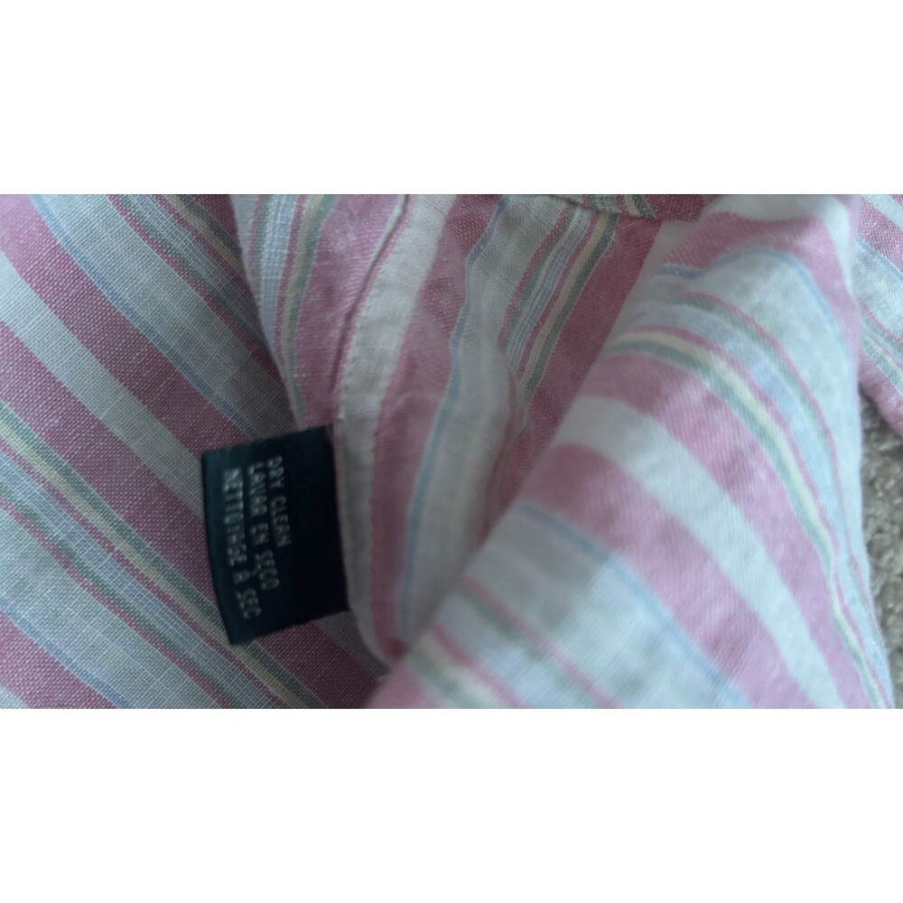 Lauren Ralph Lauren Womens Pink Striped Dress Shirt PP Linen Button Up - Picture 6 of 8